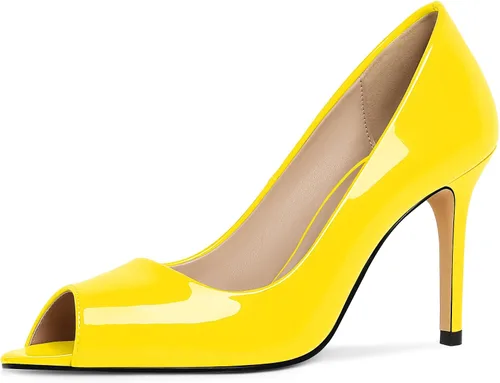 Vista 22 de Eldof Zapatos de tacón alto con punta abierta para mujer, con puntera abierta, para boda, sexy, para novia, clásicos, de 3.5 pulgadas Beige