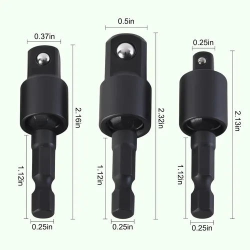 Vista 2 de Kit de extensión de broca flexible, 17 piezas con adaptadores de enchufe giratorios de 360° (1/2" 3/8" 1/4"), accesorios de ángulo recto de 105°