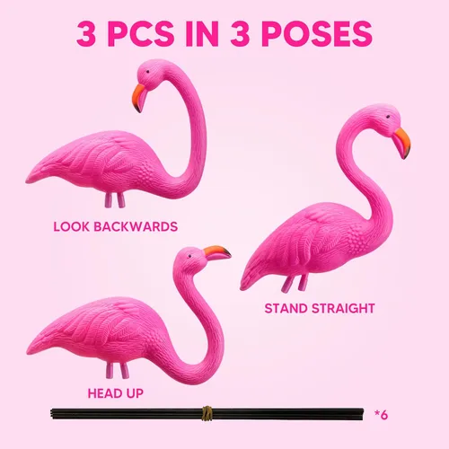 Vista 4 de JOYIN Paquete de 3 Decoraciones Grandes de Flamenco Rosa para Patio, Estacas de Ornamento de Flamenco de Césped de Plástico Mediano con Patas
