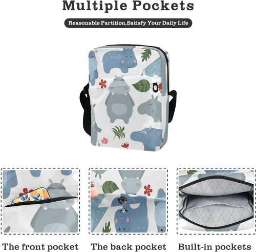 Vista 2 de Sinestour Bonita bolsa de mensajero hipopótamos para mujeres y hombres, bolsa cruzada de hombro, bolso cruzado sobre el hombro con correa ajustable