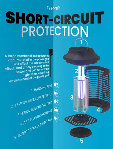 Vista 6 de Exterminador de insectos eléctrico de alta potencia de 4200 V para exteriores e interiores, exterminador de insectos impermeable y eficiente