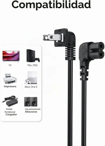 Vista 3 de CableCreation Cable de alimentación angular no polarizado de 2 ranuras en ángulo de 18 AWG (IEC320 C7 a Nema 1-15P), 3.0 ft / negro