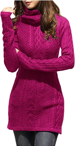 Vista 2 de v28 - Suéter de punto trenzado, cuello alto, tipo vestido, estilo bodycon, de ajuste entallado para mujer