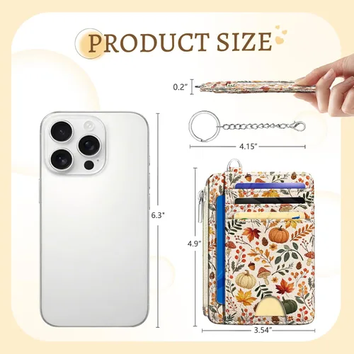 Vista 5 de Kelvoris Tarjetero pequeño para mujer, cartera delgada con bloqueo RFID, llavero con bolsillo para monedas con cremallera, bolsillo frontal