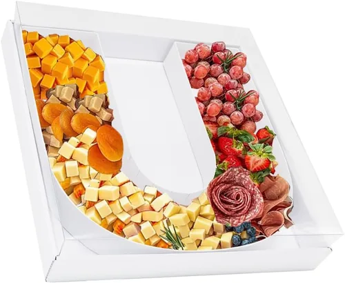 Vista 44 de Bandeja de papel rellenable de 12.5 pulgadas con números y letras de cartón, tablero de charcutería, bandeja para cupcakes dulces, caja decorativa