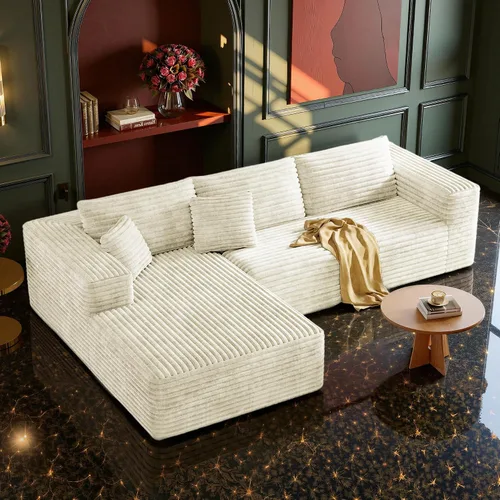 Vista 25 de MoonSpeak - Sofá seccional deshuesado de 133 pulgadas para sala de estar Sofá modular en forma de L, asiento profundo, pana suave, sin montaje
