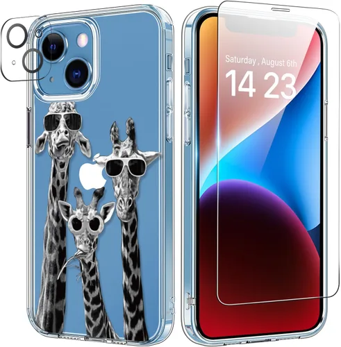 Vista 26 de bicol Funda para iPhone 14 Plus con Protector de Pantalla y Lente de Cámara - Diseños Florales de Moda para Mujeres y Niñas - Funda Transparente