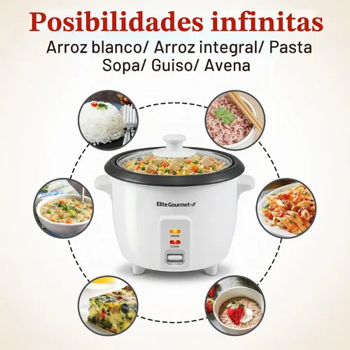 Vista 9 de Elite Gourmet Olla arrocera y vaporera, olla antiadherente, blanco, 6 tazas