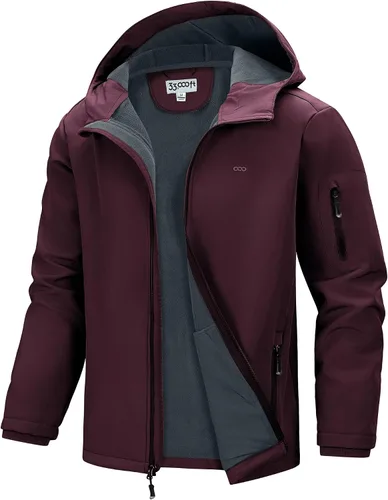 Vista 18 de 33,000ft Chaqueta de softshell con capucha para hombre, impermeable, ligera, aislada, cortavientos, forro de forro polar, chaqueta de lluvia Verde