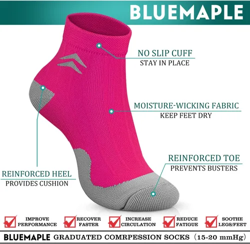 Vista 5 de Bluemaple Compression Socks for Men & Women Circulation-Ankle Plantar Fasciitis Socks Support for Athletic