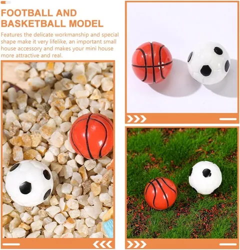 Vista 9 de Toddmomy 20 pelotas deportivas en miniatura, mini pelotas de fútbol y baloncesto de resina de 0.6 pulgadas para accesorios de casa de muñecas
