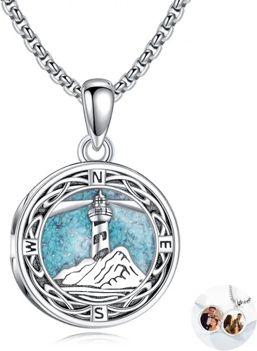 Vista 18 de ONEFINITY Collar con medallón de árbol de la vida, collar de plata de ley que sostiene fotos, colgante de medallón del árbol de la vida