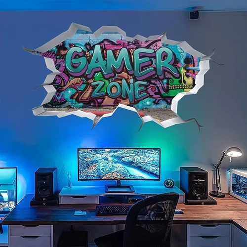 Vista 7 de TOARTI Adhesivos de pared 3D de juegos, calcomanías de pared para juegos para habitación de niños, zona de juegos para niños, papel tapiz de video