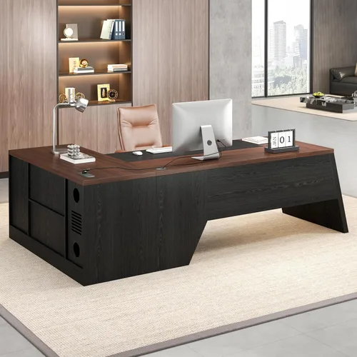 Vista 11 de Epecoya Escritorio ejecutivo en forma de L de 78 pulgadas, escritorio grande y moderno para oficina en casa con cajón y gestión de sujeción