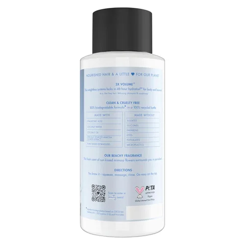 Vista 2 de Love Beauty and Planet Acondicionador de volumen sin peso con ácido hylaurónico agua de coco y flor de mimosa para el cuidado del cabello fino