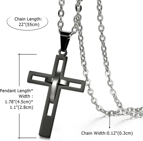 Vista 3 de OIDEA Cross Pendant Necklace for Men Women: High Polish Hollow Openwork Stainless Steel Cross Chain Mens Jewelry Gifts
