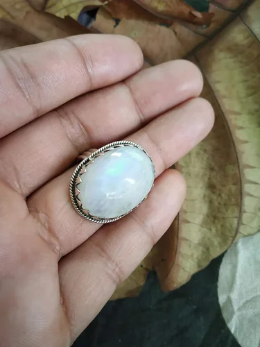 Vista 2 de Anillo de piedra lunar arco iris, anillo de plata de ley 925, anillo seguro, regalo del día de la madre, estilo vintage, joyería exquisita, joyería