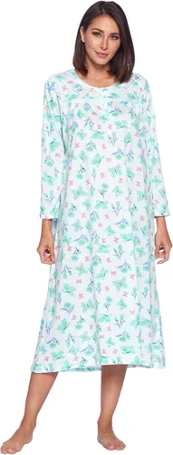 Vista 18 de Casual Nights Vestido de dormir floral de manga larga para mujer, camisón Henley de longitud completa Baya(Berry floral)