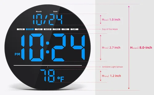 Vista 3 de Reloj de pared digital con pantalla LED grande, fecha, temperatura, brillo automático Pequeño reloj [ENCHUFE] Reloj de pared eléctrico moderno