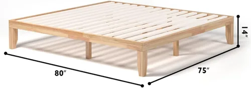 Vista 3 de KOTEK Base de cama de plataforma de madera maciza de 14 pulgadas, base de colchón con soporte de listones de madera, base de cama de madera de goma