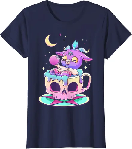 Vista 31 de Kawaii Pastel Goth Cute espeluznante Pentáculo Baphomet - Camiseta de cabra, Negro