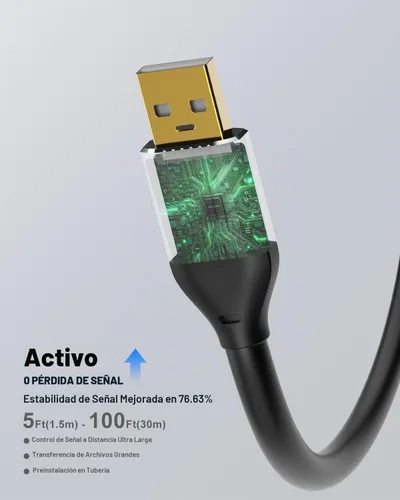 Vista 5 de Cable de extensión activo USB 2.0 de 50 pies, 2 amplificadores de señal, 480 Mbps