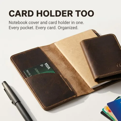 Vista 4 de Rustique Funda de cuero estilo diario para notas de campo y Moleskine Cahier Cartera de cuero vintage de grano completo puro para pasaporte