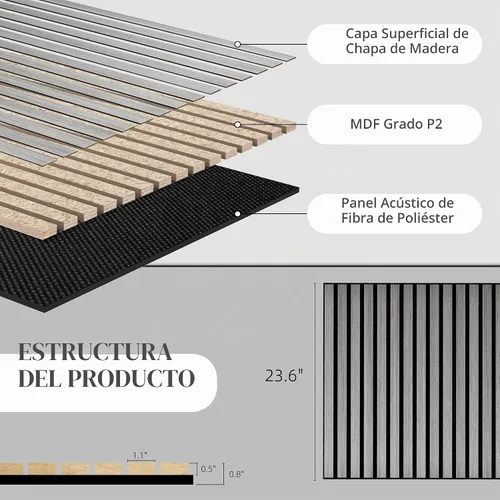 Vista 4 de HOMCOM Paneles acústicos 3D de madera insonorizados, paquete de 4 paneles