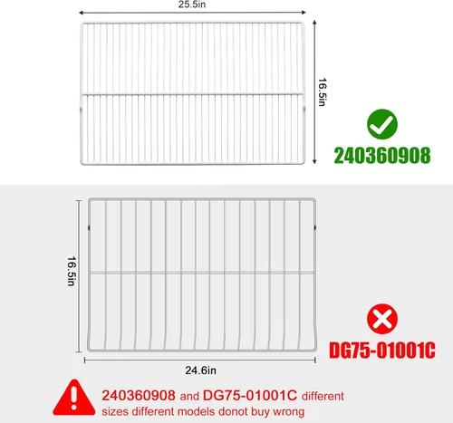 Vista 2 de Estante de alambre mejorado para refrigerador de 25.5 x 16.5 pulgadas para Frigidaire Kenmore reemplaza 240360908, AP5805565, 240360905, 240360901