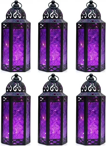 Vista 28 de VELA LANTERNS Juego de 2 portavelas decorativos de LED con luces de hadas de 12" de metal marroquí para colgar o mesa, decoración del hogar