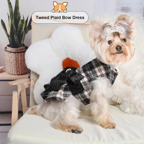 Vista 4 de Suéter pequeño para perro, ropa para perro, vestidos para cachorros para perros pequeños, vestido a cuadros de princesa, ropa para festivales