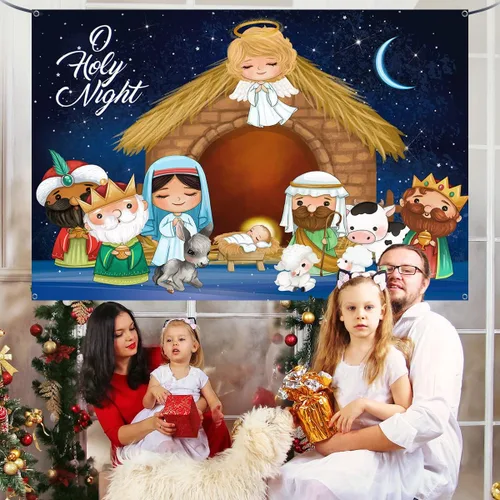 Vista 5 de Pesebre religioso escena pesebre religiosa Navidad gran fondo suministros para decoración de noche santa