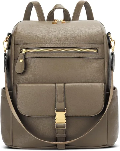 Vista 11 de KKXIU Mochila para mujer – Mochila de cuero con múltiples bolsillos para viajes, trabajo y escuela con bolsillo de bloqueo antirrobo, correa