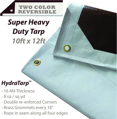 Vista 8 de HydraTarp - Lona impermeable súper resistente de 16 mil de grosor de 10 x 12 pies, lona reversible color blanco/marrón