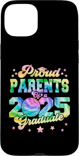 Vista 9 de iPhone 16 Parents of a 2025 Graduate Tie Dye Graduation VolleyBall Case