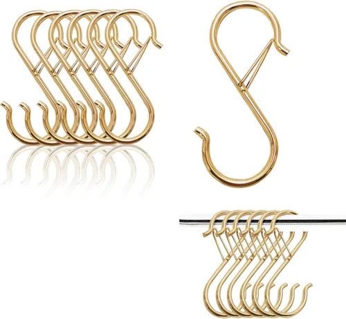 Vista 16 de Ganchos en S para colgar, resistentes con diseño de hebilla de seguridad, ganchos en forma de S para utensilios de cocina, sartenes, barra