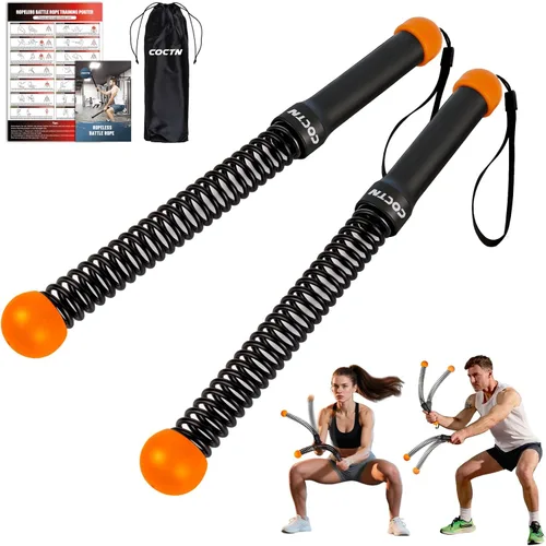 Vista 8 de Cordless Battle Rope for Home Gym, Heavy Duty Portable with Poster Negro