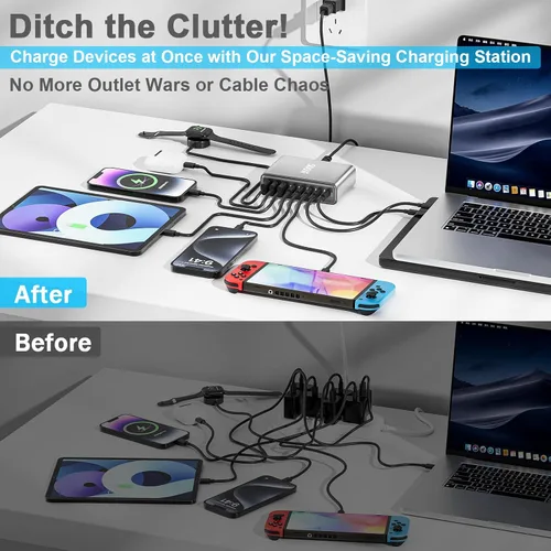 Vista 7 de Bloque de carga rápida USB C de 500 W, estación de carga USB C PD 3.1 de 140 W, estación de carga rápida PD PPS multipuerto para múltiples
