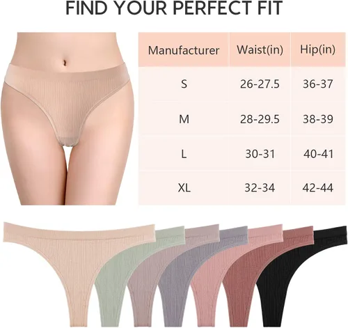 Vista 6 de Dlala Womens Thongs Breathable Panties Low Rise Sexy G-String Underwear Pack of 7