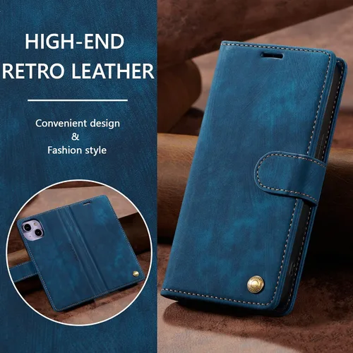 Vista 7 de QLTYPRI Funda para iPhone 13, funda de piel sintética con cierre magnético, soporte para tarjetas, función atril, a prueba de golpes, funda Azul