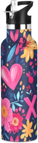 Vista 18 de Flores de otoño, tulipán, narciso, gladiolo, azul, doble pared, aisladas al vacío, botellas de agua con pajitas, a prueba de fugas, sin BPA, a