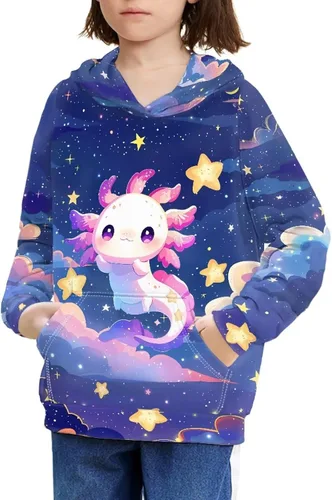 Vista 7 de Ystardream - Sudaderas para niñas adolescentes con bolsillo, sudaderas de manga larga para niños 0 Lindo Axolotl Rosa