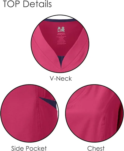 Vista 2 de Dagacci Medical Uniform Conjunto de ropa quirúrgica para mujer, elástico en 4 direcciones, red de contraste dividido y bolsillo