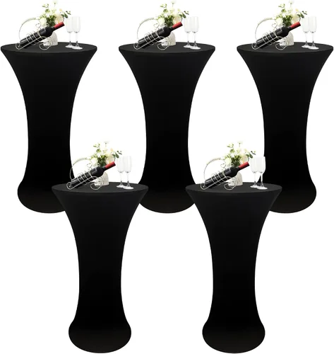 Vista 8 de Cubierta de Mesa de Cóctel Redonda Ajustada de 24x43 Pulgadas Mantel de Mesa de Cóctel de Elastano Negro Mantel Ajustado Highboy Manteles de Mesa