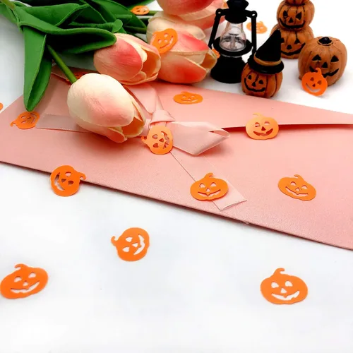 Vista 4 de Calabazas confeti de Acción de Gracias, Halloween, fiesta, decoración de mesa, suministros de decoración de mesa con purpurina metálica