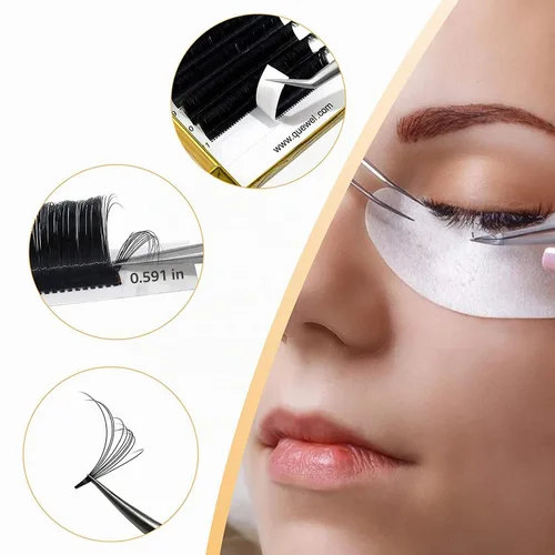 Vista 5 de QUEWEL - Extensiones de pestañas de ventilación fácil de 0.03 mm, rizado CC, extensiones de pestañas de 8-15 mm, bandejas de pestañas mixtas