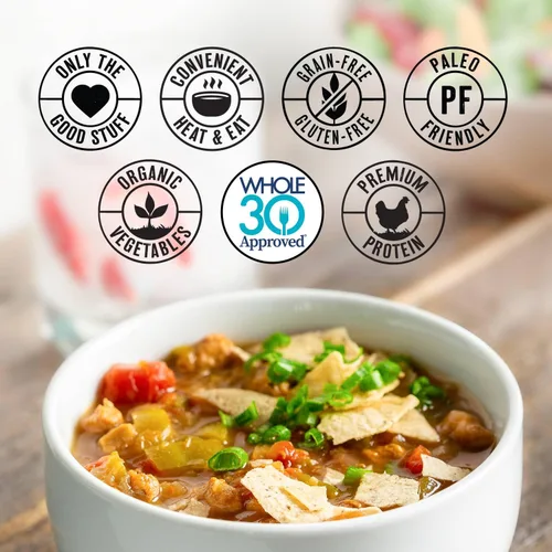 Vista 5 de True Primal Sopa de pollo estilo suroeste paquete de 8, lista para comer, caldo de huesos, sin gluten, paleo, pollo pasturado, Whole30
