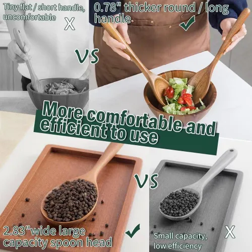 Vista 5 de Cuchara de madera, cucharas de cocina de madera de acacia saludable, cuchara de cocina duradera, cucharón de madera antiarañazos para cocinar
