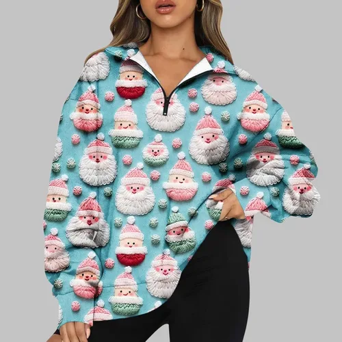 Vista 2 de 14 Zipper Sweatshirt for Women Novelty Christmas Graphic Printed Shirts Tops Long Sleeve Lounge Tees Pullover Top