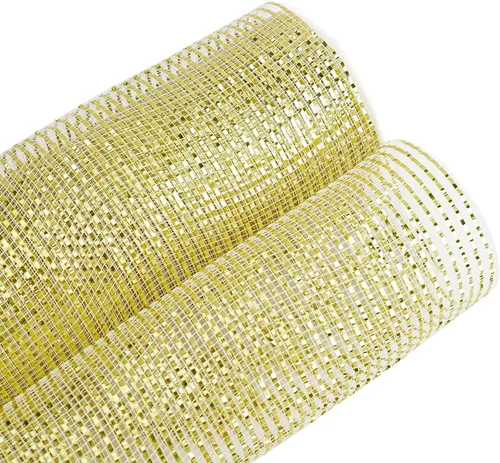 Vista 7 de MEEDEE Cinta de malla dorada de 10 pulgadas de ancho x 30 pies - Rollo de malla metálica decorativa para coronas de árbol de Navidad, guirnalda